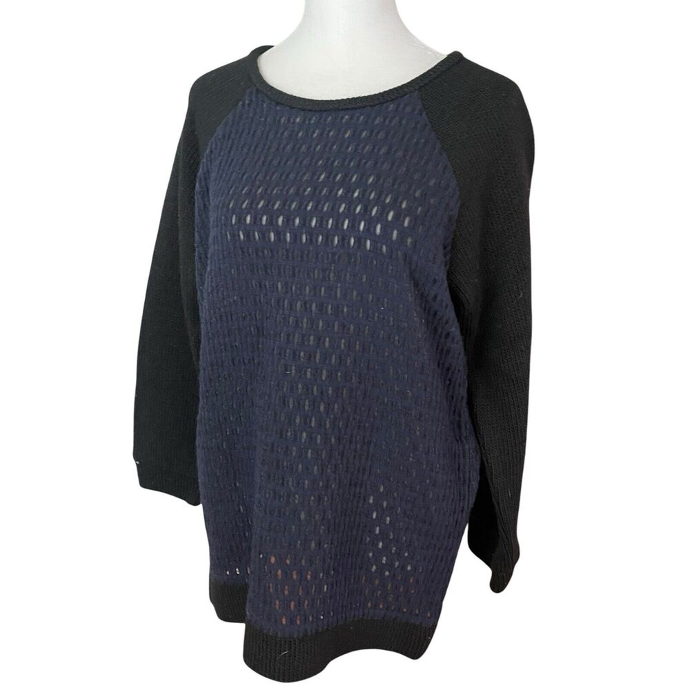 Tibi Medium Tunic Sweater Black Black Perforated Popover Wool Blend - Picture 5 of 8